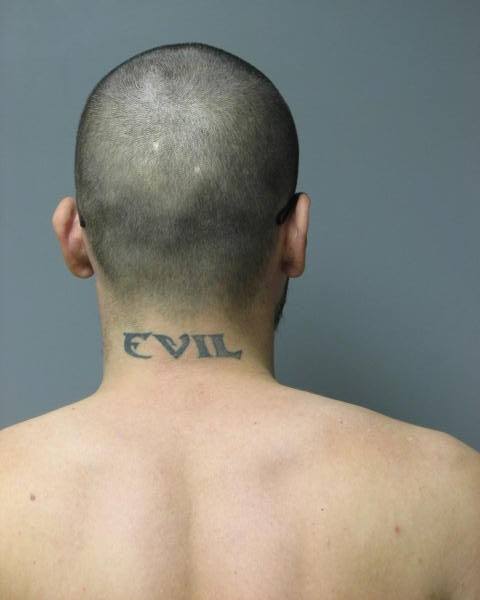 David Watson, 28, has "EVIL" tattooed across the back of his neck. (Courtesy Howard County Police Department)
