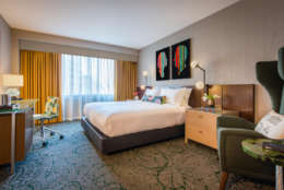 The interior of a room in D.C.'s first Curio Collection-branded hotel in Logan Circle. The hotel boasts 226 rooms, meeting space, a ballroom and an outdoor patio. (Courtesy Curio Collection by Hilton)