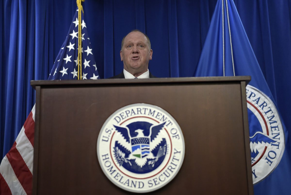 U.S. Immigration and Customs Enforcement acting Director Thomas Homan speaks during a news conference in Washington, Thursday, May 11, 2017, to announce the results of a national operation targeting gang members and associates. (AP Photo/Susan Walsh)