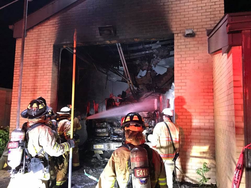 The two-alarm blaze destroyed a backup fire truck and caused a total of $200,000 in damage. (Courtesy Fairfax County Fire and Rescue Department)