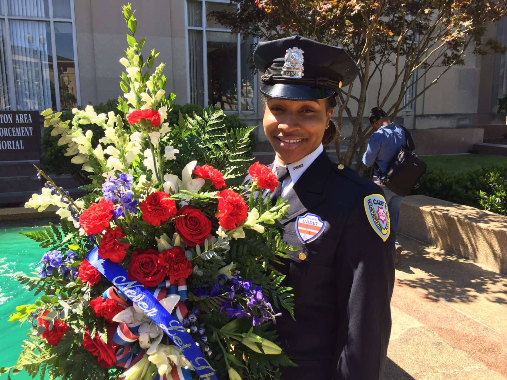 D.C. police cadet Rayshawn Williams at the Washington Area Law Enforcement Officers Memorial Service. (WTOP/Kristi King)