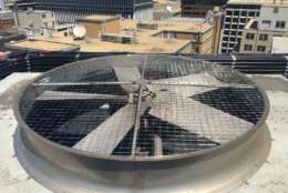 A fan at the top of Metro's chiller tower on Connecticut Avenue Northwest. (WTOP/Max Smith)