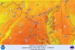 The official forecast numbers from the National Weather Service show the seasonably warm high temperatures on the way for the week ahead. The warmest days are likely to be Monday and Friday. (National Weather Service/NOAA)
