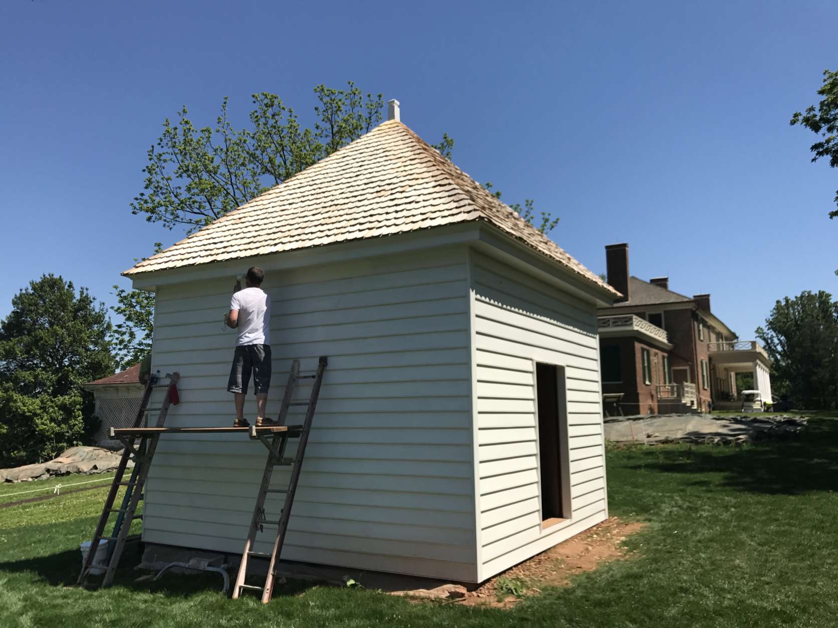 On June 5, James Madison’s Montpelier will open its new exhibit, “The Mere Distinction of Colour,” a project that’s been two years in the making. The exhibition includes recreated slave quarters in the side yard, as well as interactive displays and videos in the mansion’s cellar. (WTOP/Rachel Nania) 