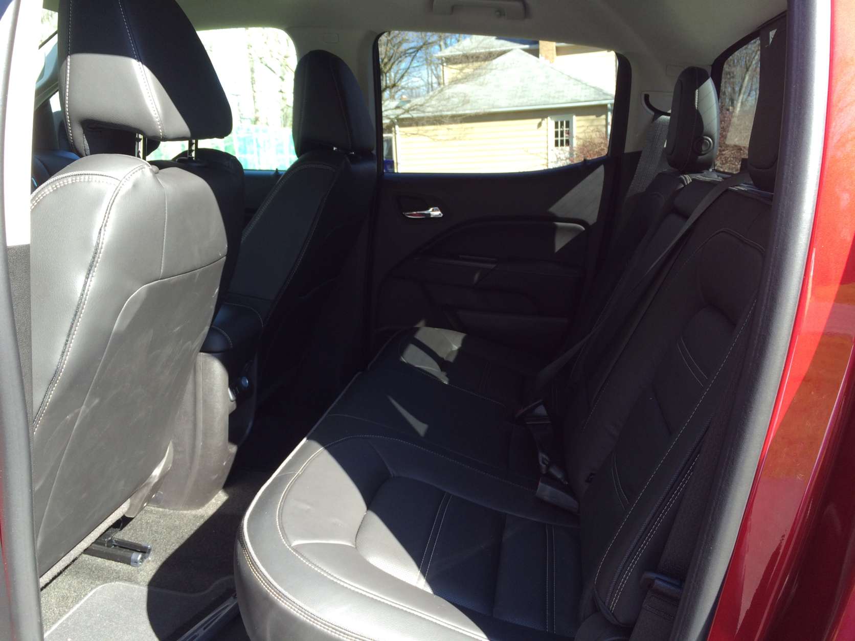 . The seats are covered in leather and offer heat and ventilation with good comfort. The heated steering wheel is also a nice touch. With room for five, the space is good for a smaller pickup. (WTOP/Mike Parris)