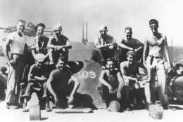 Future president John F. Kennedy, at right, with his PT-109 crew. (Collections of the U.S. National Archives, downloaded from the Naval Historical Center)