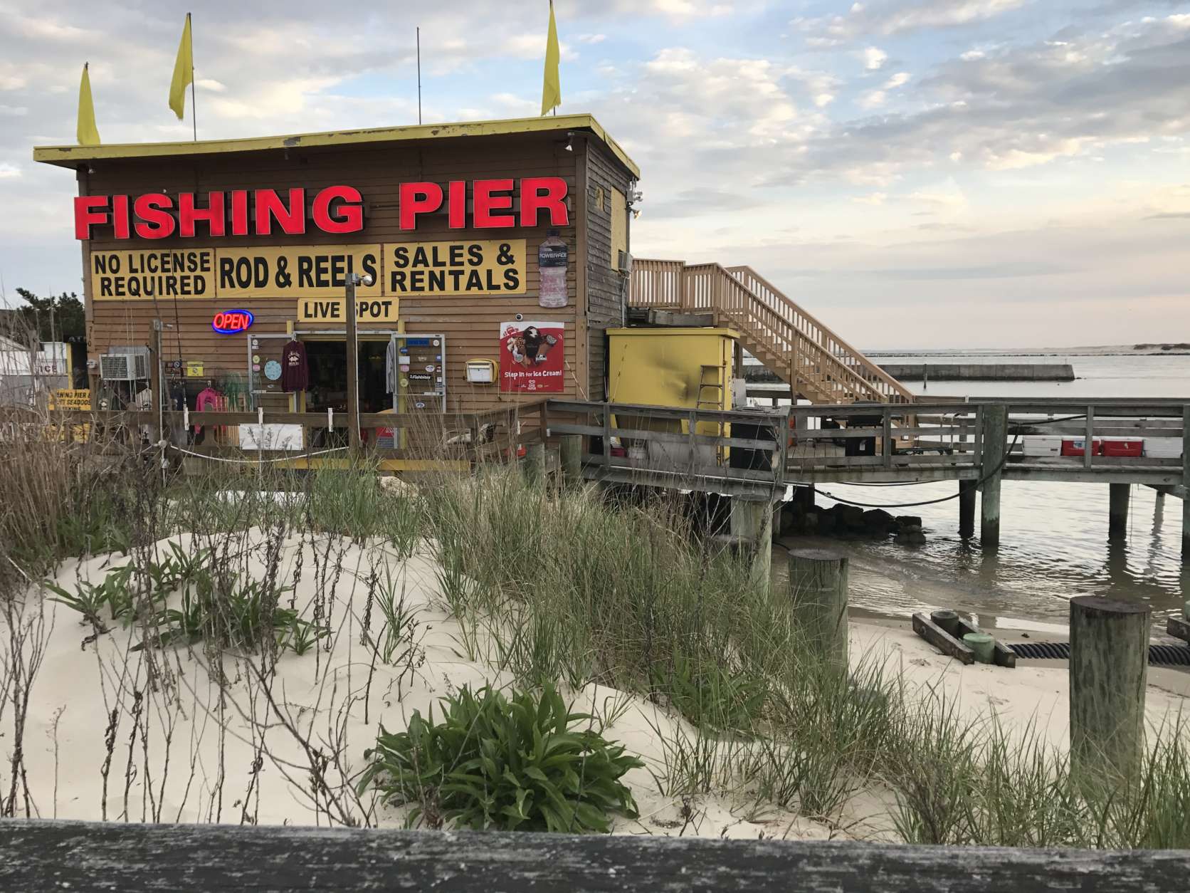 If you don't have a rod and a reel, you can rent them at Ocean City's Fishing Pier. Just drive as far south as you can on Philadelphia Avenue and you'll hit the fisherman's standby. (WTOP/Megan Cloherty)