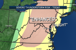 The Storm Prediction Center has us in the area of "Enhanced Risk" region, which is kind of the middle ground of chances of severe weather happening at all. And within that chance is a higher risk of the scope of the severity of the storms. It means formal watches and warnings could be issued later in the day.

(Data: The Weather Company. Graphics: Storm Team 4)