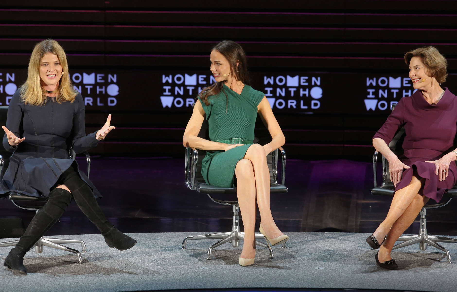 Jenna Bush Hager, Barbara Bush Jr. and former First Lady Laura Bush speak onstage at Mother/Daughter Dynasty: Two Generations of the Bush Family during Tina Brown's 7th Annual Women In The World Summit at David H. Koch Theater at Lincoln Center on April 7, 2016 in New York City. (Photo by Jemal Countess/Getty Images)