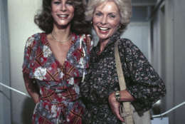 Actresses Jamie Lee Curtis, left, and Janet Leigh are seen on the set of the TV show "Love Boat," in Los Angeles, Calif., 1978. (AP Photo/Nick Ut)