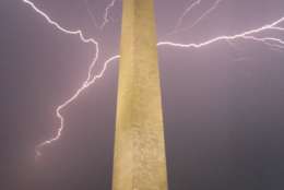 A photo of lightning by the Washington Monument. (Courtesy Tristan Engler)