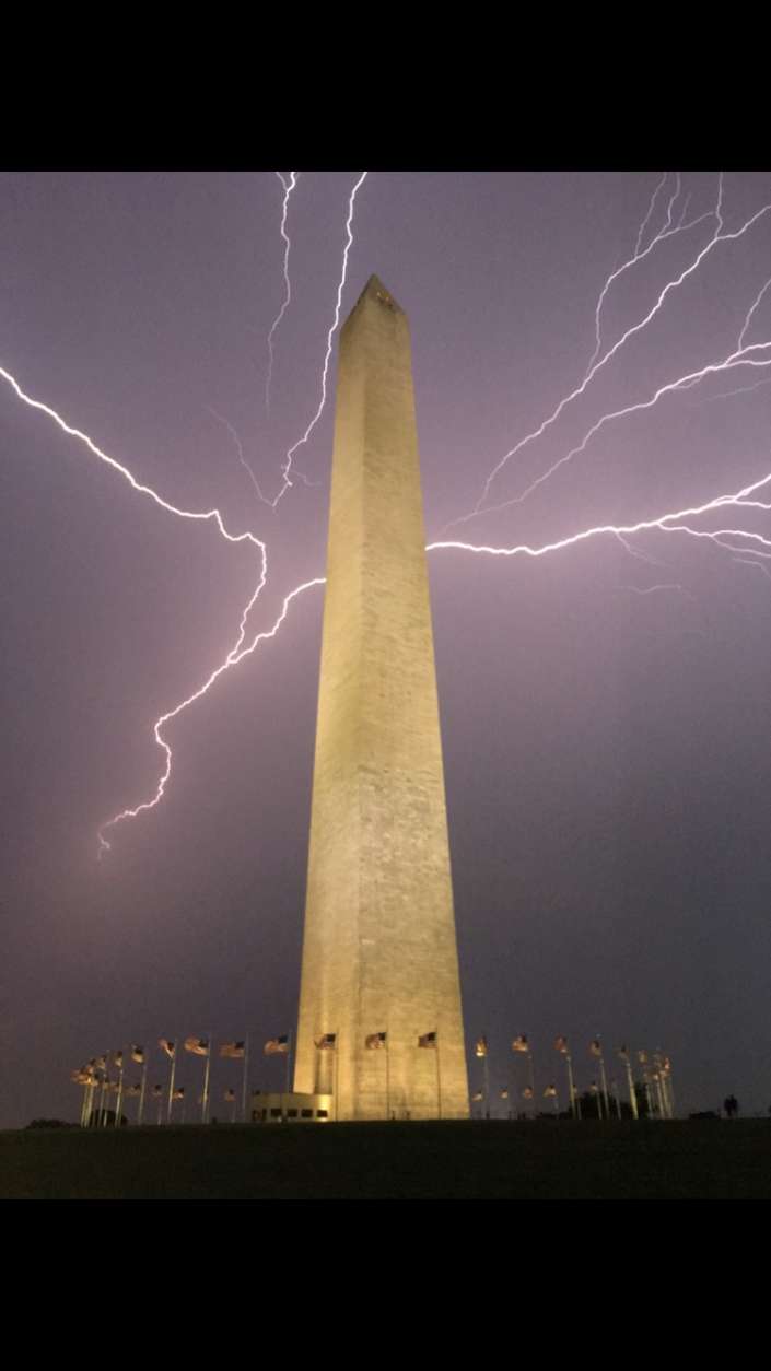 A photo of lightning by the Washington Monument. (Courtesy Tristan Engler)
