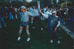 Runners stretching at the start of the race. Year not known. (Courtesy Marine Corps Marathon)