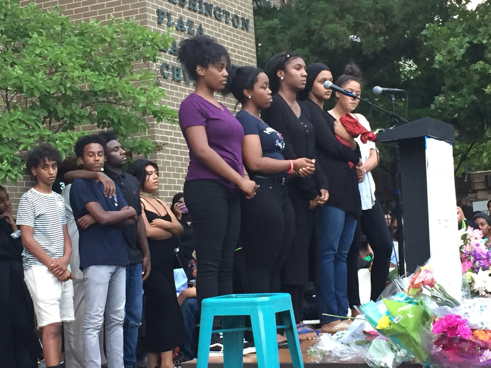 "Don't forget her name."
 Friends of Nabra Hassanen gather at a vigil in honor of Nabra on Wednesday, June 21, 2017, in Reston, Va.
 (WTOP/Michelle Basch)
