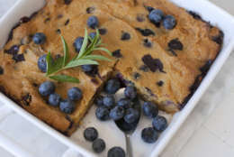 This April 21, 2014, photo shows blueberry sorghum spoon bread in Concord, N.H. (AP Photo/Matthew Mead)