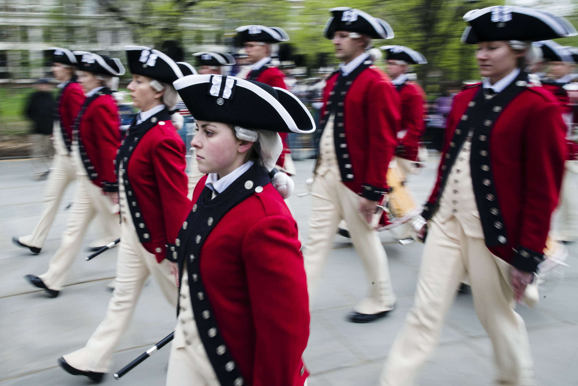 Members of the 3rd U.S. Infantry Regiment Fife and Drum Corp march during opening ceremonies for the Museum of the American Revolution in Philadelphia, Wednesday, April 19, 2017. (AP Photo/Matt Rourke)