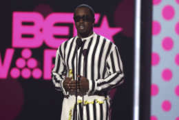 Sean "Puff Daddy" Combs presents the award for best new artist at the BET Awards at the Microsoft Theater on Sunday, June 25, 2017, in Los Angeles. (Photo by Matt Sayles/Invision/AP)