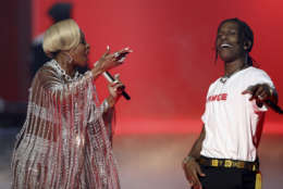 Mary J. Blige, left, and A$AP Rocky perform at the BET Awards at the Microsoft Theater on Sunday, June 25, 2017, in Los Angeles. (Photo by Matt Sayles/Invision/AP)