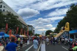 The view down Pennsylvania Avenue looking toward the Capitol during the Giant National Capital BBQ Battle. (WTOP/Noah Frank)