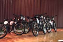 Seventh-graders with perfect attendance at Dwight D. Eisenhower Middle School, in Laurel, got free bikes Thursday. (WTOP/Dennis Foley)