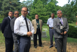 "This is not acceptable," Prince George's County Police Chief Hank Stawinski said. He called the tombstone toppling "absolutely awful" and encouraged the vandals to step forward to take responsibility. (WTOP/Kristi King)