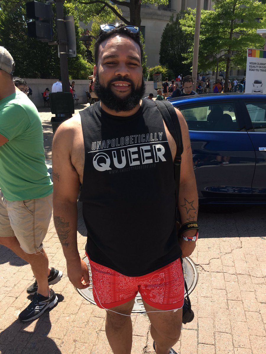 A D.C. Pride Festival attendee poses for a photo on Sunday, June 11, 2017. (WTOP/Liz Anderson)