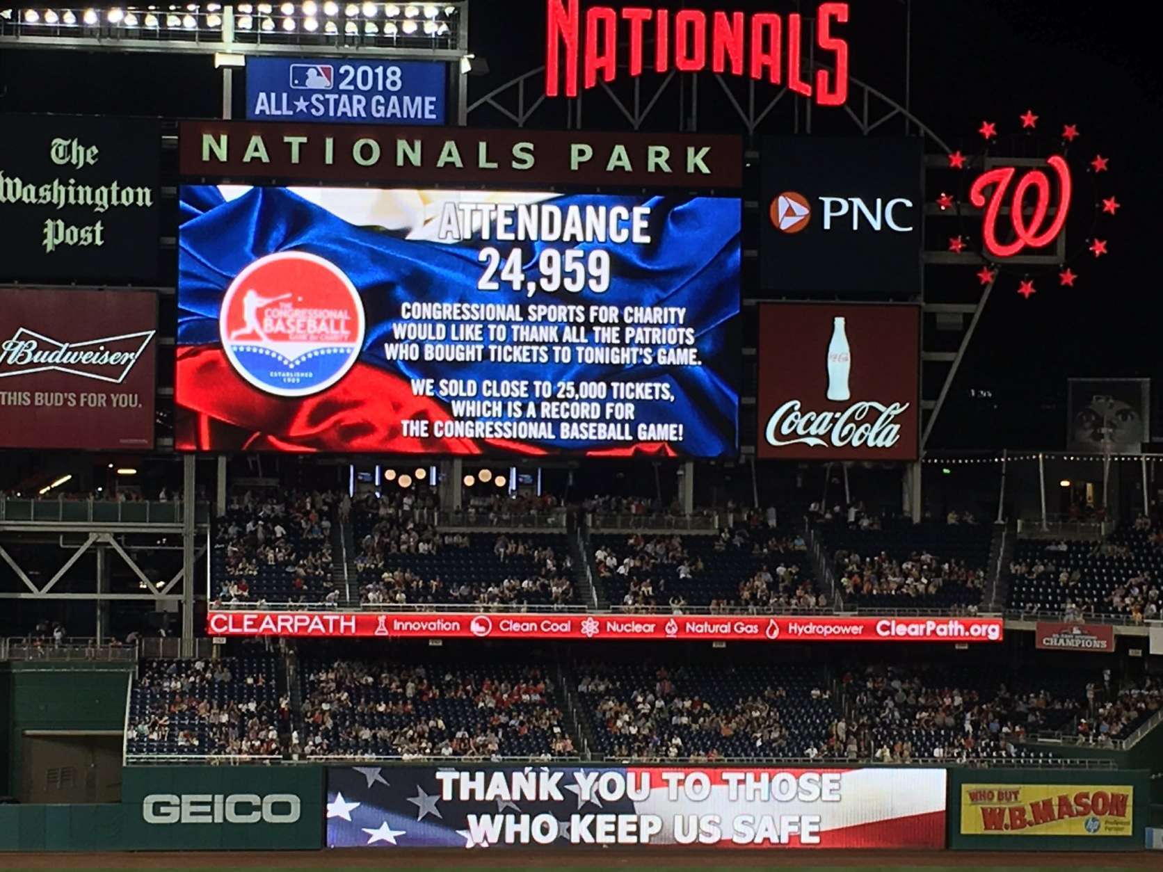 Attendance for Thursday's game at Nats Park set a record. (WTOP/George Wallace)