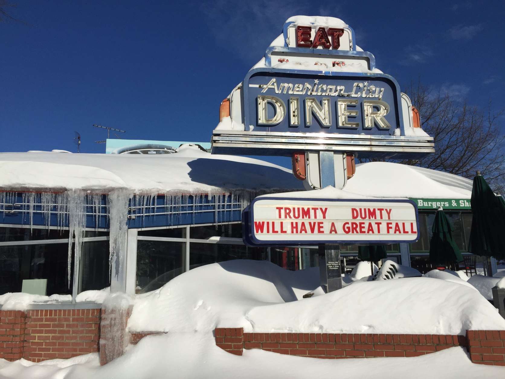 American City Diner in Chevy Chase, D.C., is known for its pancakes and political messages. (WTOP/Rachel Nania)