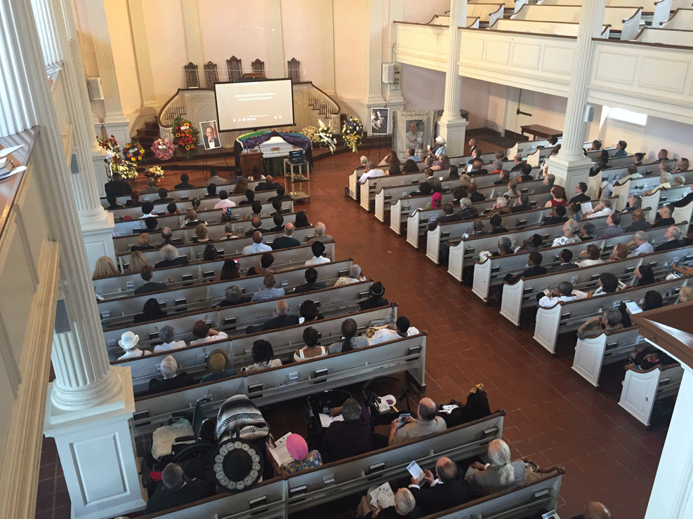 The All Souls Unitarian Church in D.C. was full Saturday for former Councilman Jim Graham's funeral services. (WTOP/John Domen) 