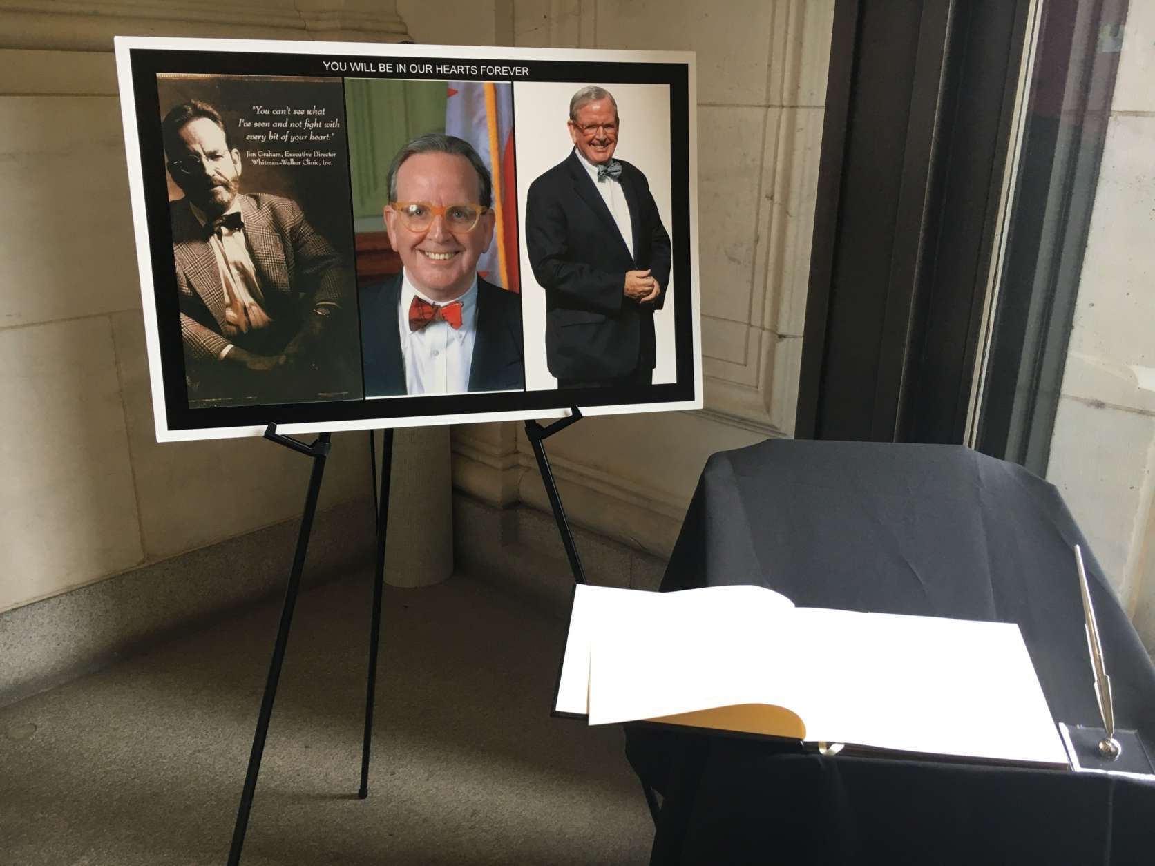 Former D.C. Council member Jim Graham’s body was brought to the Wilson Building to lie in repose as he was remembered by friends and former colleagues Friday. (WTOP/Kate Ryan)