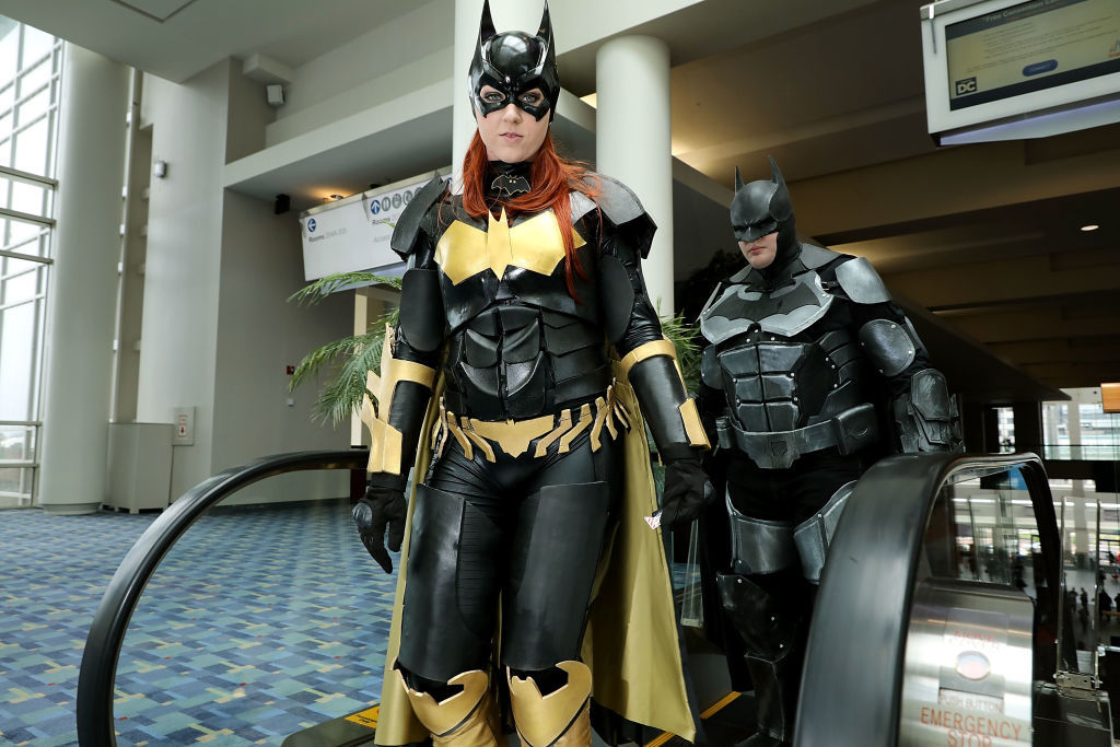 Jessica Jarrett (L) and Duncan Messler of Ignea Cosplay dress as Batwoman and Batman on the first day of Awesome Con at the Walter E. Washington Convention Center June 16, 2017 in Washington, DC. Thousands of fans of popular culture, fantasy and science fiction will gather for the three-day convention that includes comic books, collectibles, toys, games, original art, cosplay and Marvel Comics legend Stan Lee.  (Photo by Chip Somodevilla/Getty Images)