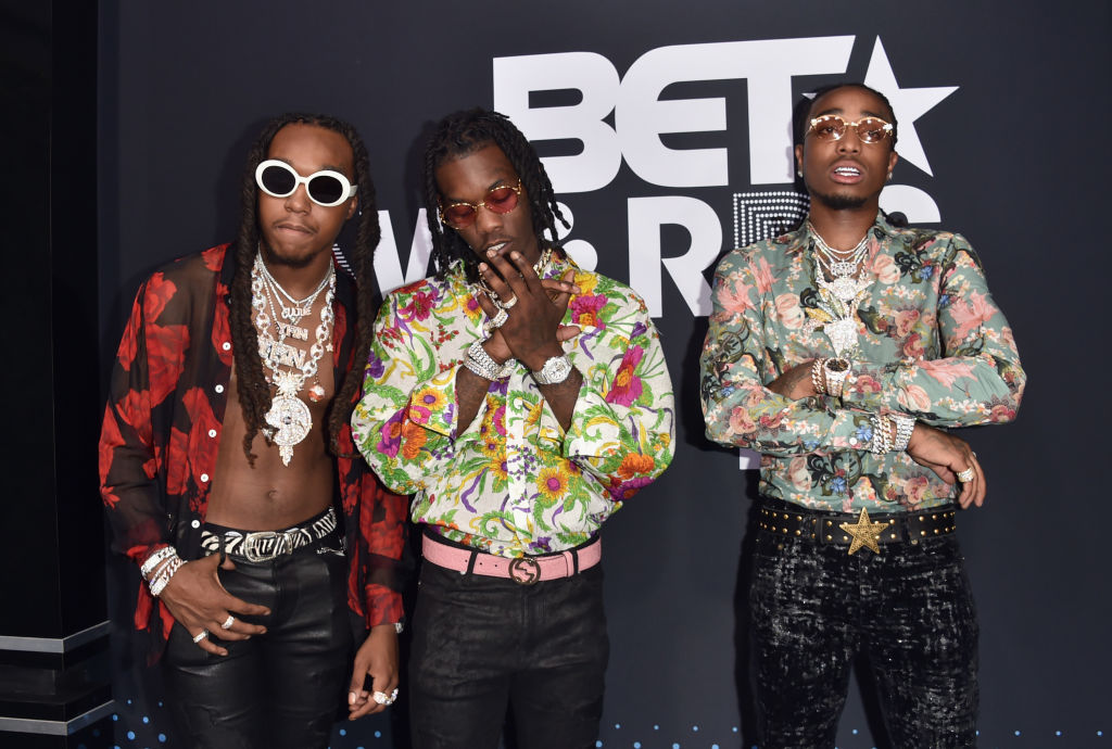 LOS ANGELES, CA - JUNE 25:  (L-R) Takeoff, Offset and Quavo at the 2017 BET Awards at Microsoft Square on June 25, 2017 in Los Angeles, California.  (Photo by Alberto E. Rodriguez/Getty Images)