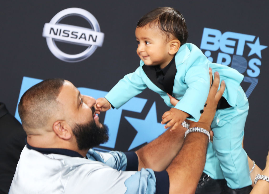 LOS ANGELES, CA - JUNE 25: DJ Khaled (L) and Asahd Tuck Khaled at the 2017 BET Awards at Microsoft Square on June 25, 2017 in Los Angeles, California. (Photo by Maury Phillips/Getty Images)