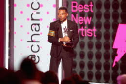 LOS ANGELES, CA - JUNE 25:  Chance The Rapper accepts the award for Best New Artist onstage at 2017 BET Awards at Microsoft Theater on June 25, 2017 in Los Angeles, California.  (Photo by Frederick M. Brown/Getty Images )