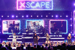 LOS ANGELES, CA - JUNE 25:  (L-R) Tamika Scott, Kandi Burruss, Tameka Cottle and LaTocha Scott of Xscape perform onstage at 2017 BET Awards at Microsoft Theater on June 25, 2017 in Los Angeles, California.  (Photo by Frederick M. Brown/Getty Images )