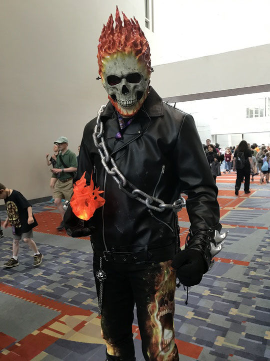 Ghost Rider, aka Shawn Andrew of New York, has been piecing together his cosplay for about five years. (Ginger Whitaker/ WTOP)