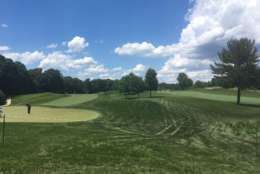 Above the eighth green, you'll have views of the approach, as well as Hole #1 on the right-hand side. (WTOP/Noah Frank)