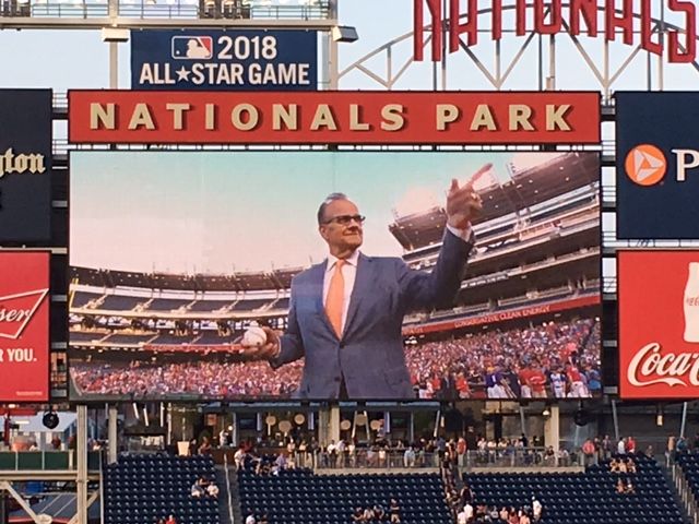 Former Yankees manager Joe Torre threw out the first pitch Thursday. (WTOP/Sue Rushkowski)
