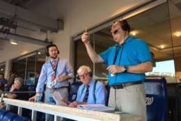 From left: WTOP's Noah Frank, Dave McConnell and George Wallace called the game. (WTOP/Sue Rushkowski)