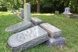 Two dozen tombstones were toppled at St. Thomas' Episcopal Church, in Upper Marlboro, sometime between last Tuesday and Saturday, June 24. (WTOP/Kristi King)