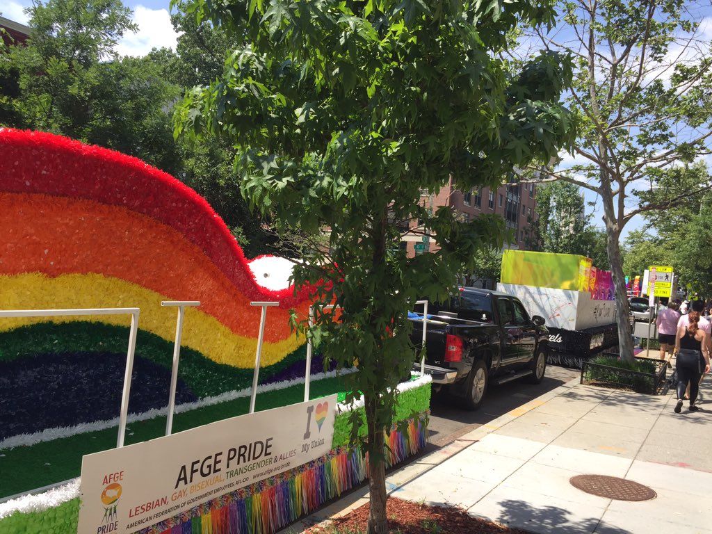 Capital Pride parade began at 4:30 p.m. Saturday, going along P Street and ending at 14th and R in Northwest. (WTOP/John Domen)