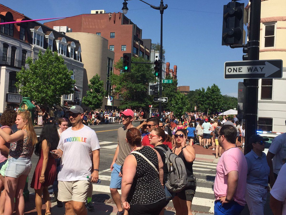 The scene on P Street, minutes before the parade starts. (WTOP/John Domen) 