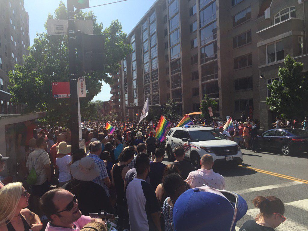 The very start of the Pride parade. (WTOP/John Domen)