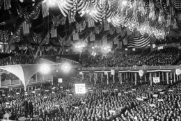 This is a general view during the opening of the Republican National Convention in the Coliseum in Chicago, Ill., June 8, 1920.  (AP Photo)