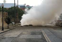 Steam rises from under South Eutaw Street, in Baltimore, after an explosion that Baltimore Fire said was due to a broken pipe. (Courtesy Baltimore Fire)