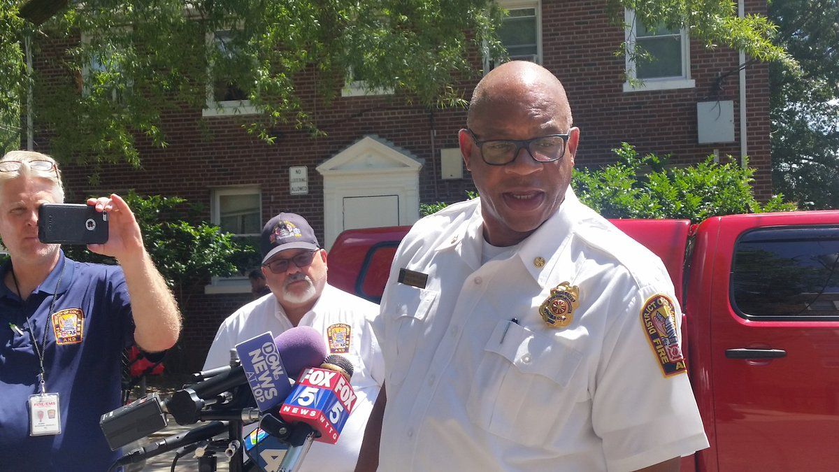 D.C. Fire Chief Gregory Dean said one person dies in Saturday's early morning fire at Rolling Terrace Apartments. in Northwest. (WTOP/Kathy Stewart)