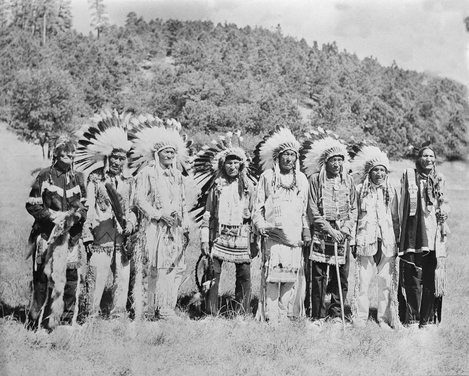 Sioux Indians, six of whom were present at the battle of Little Big Horn, where General George Custer and his soldiers were gathered for a reunion on Sept. 2, 1948 at Custer state park, in South Dakota's Black Hills. (AP Photo)