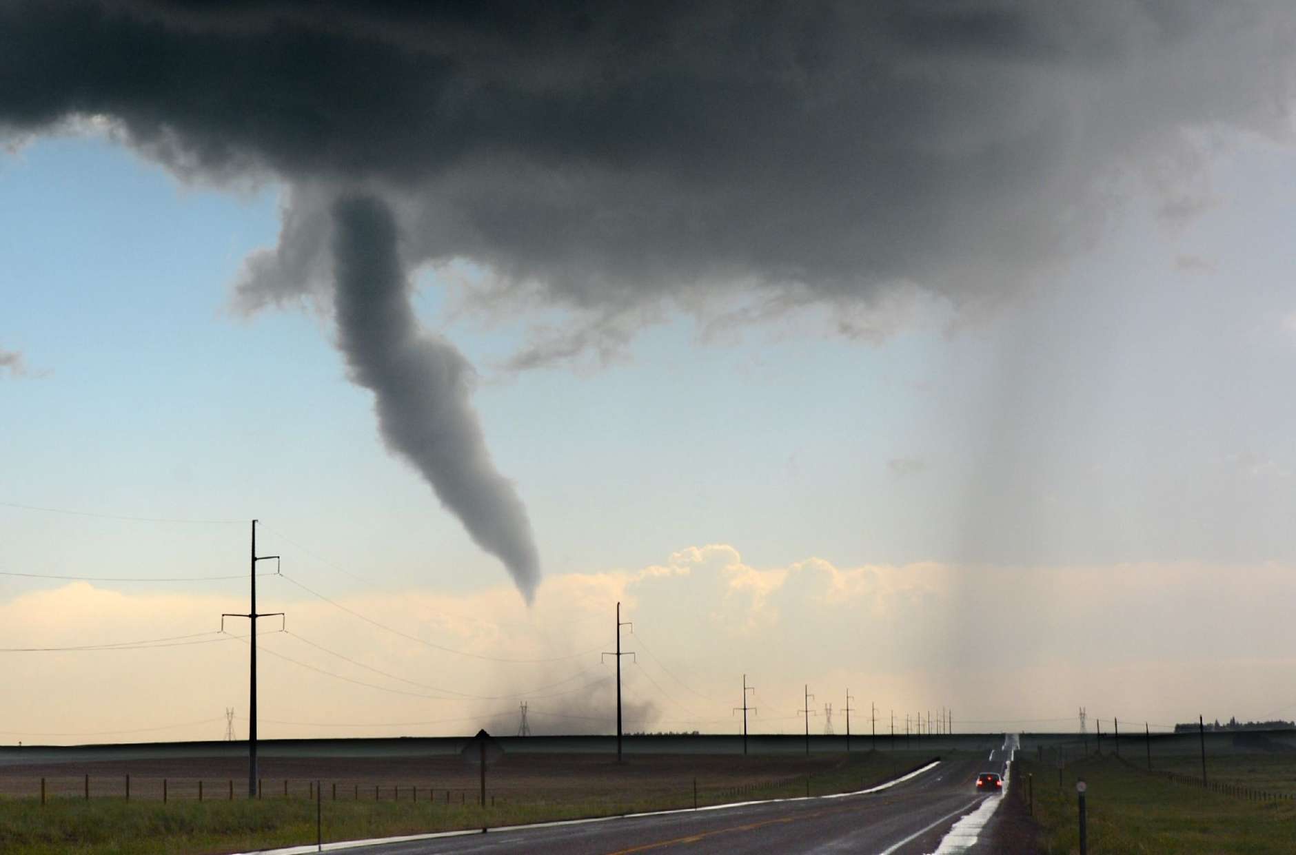 A tornado touched down about 10 miles northeast of Cheyenne along U.S. Highway 85 on Monday afternoon. (WTOP/Dave Dildine)