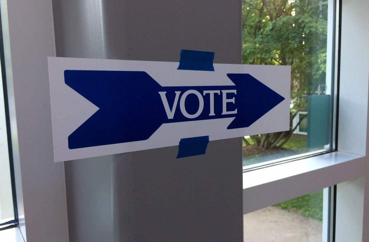Picture of a sign with the word VOTE on it