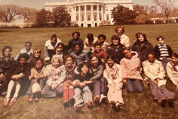After the media frenzy settled down, things began to feel like a normal fourth-grade class.But there were special perks. Here Amy's class enjoys a special visit to the White House for their very own Easter egg roll. Amy is the third from the left in the first row. (Courtesy Verona Meeder)